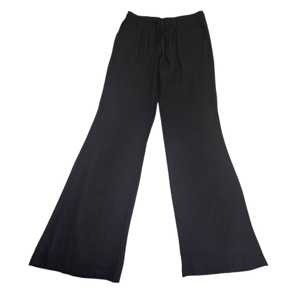 Love Tree Women's Linen Tie Up Wide Leg Pants Medium Black